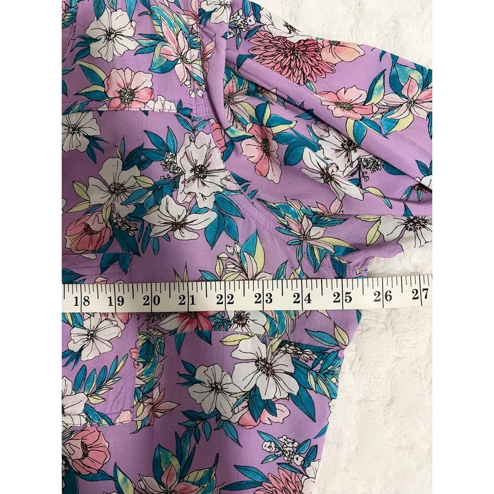 Torrid Challis Floral Purple Harper Pullover Splot Neck Roll Up Sleeves Blouse 1 - Picture 8 of 8